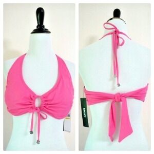 New DKNY Bikini Swimsuit Top M 8 10 Halter String Bathing Suit Triangle Swimming